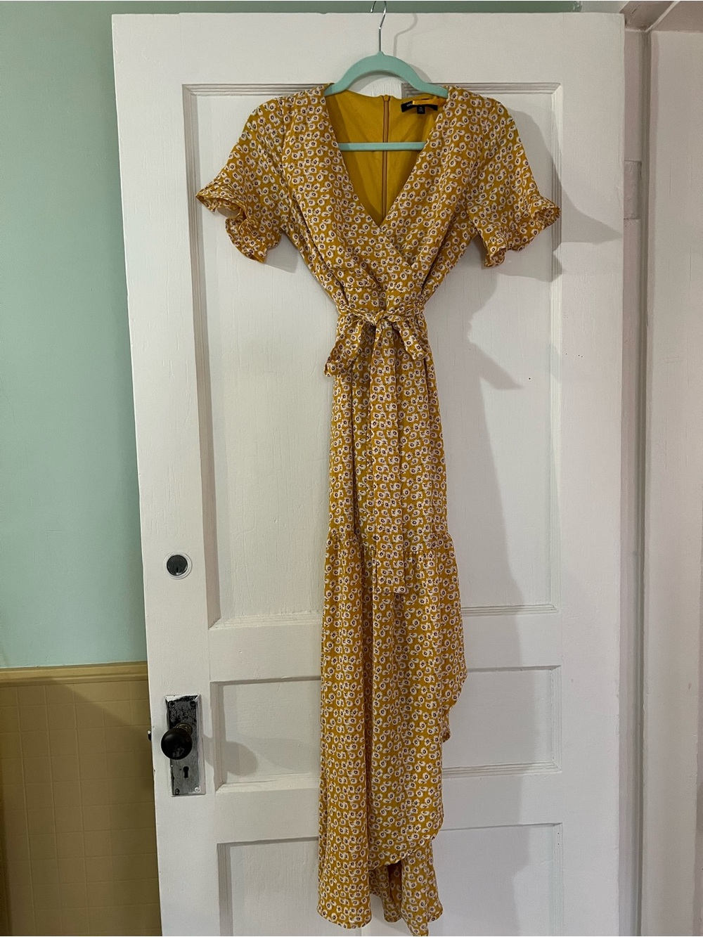 Yellow Floral Faux Wrap Maxi Dress - One Clothing